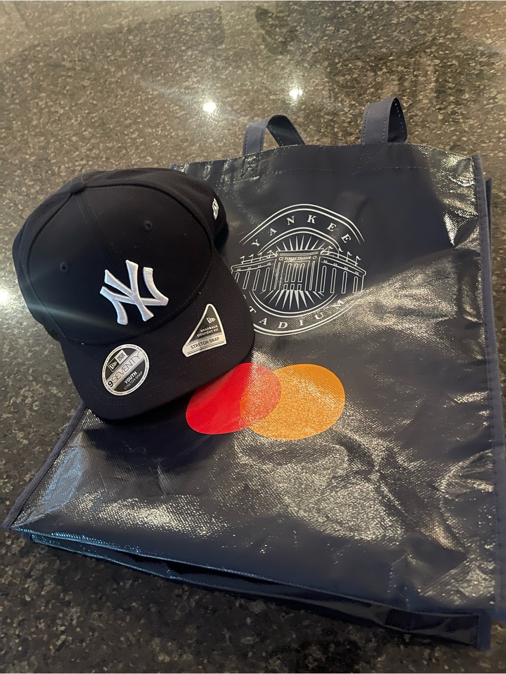 New Era New York Yankees youth baseball hat with Yankee stadium bag
